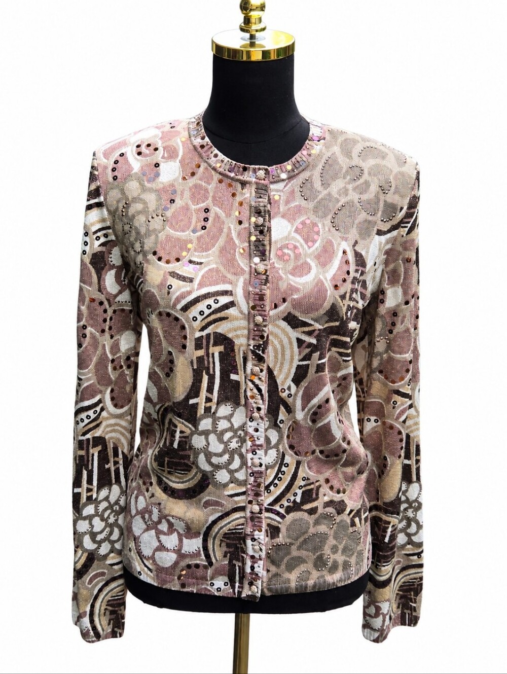 NWT St John Evening Sz 8 Metallic Knit Sequin Rhinestone Jacket Cardigan $995 - Picture 6 of 17